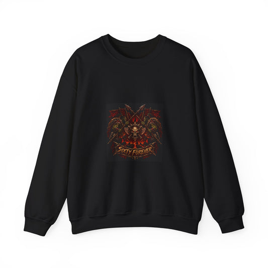 Crewneck Sweatshirt — Gothic Skull & Flames "Seven For Hell" Graphic