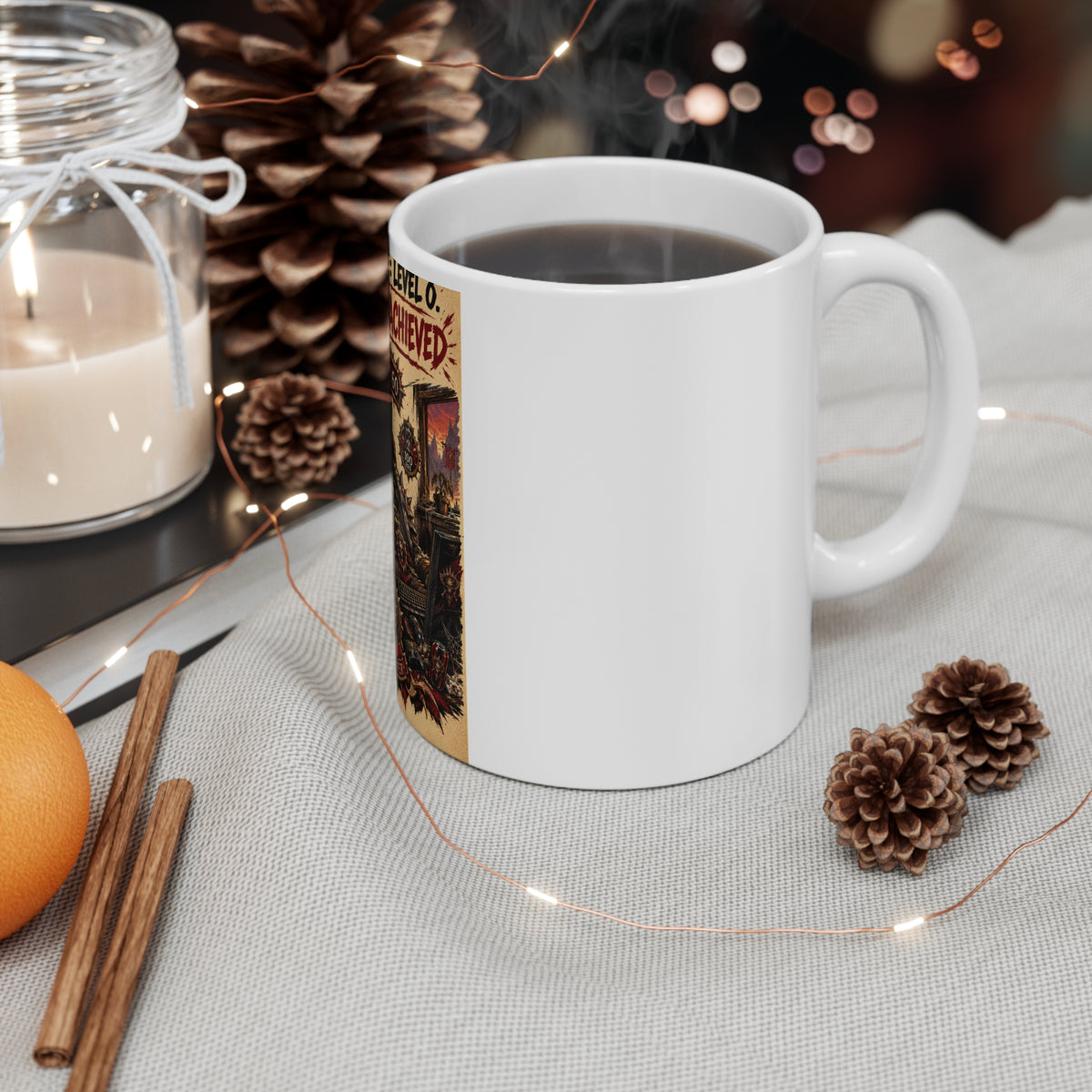 Social Life: Level 0 — Level 60 Achieved (Skull Banner) – White Mug (11oz)