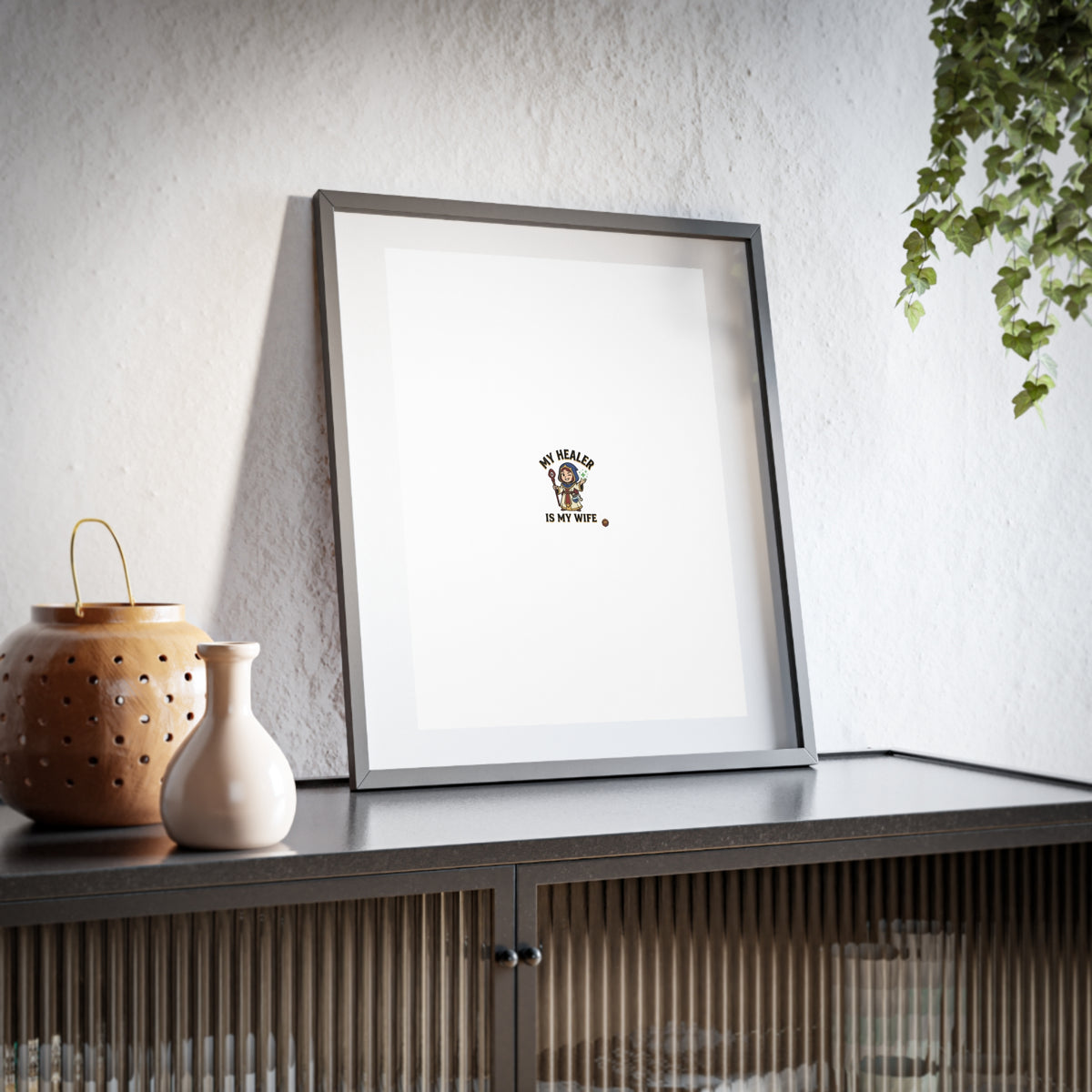 Framed Poster — “My Healer Is My Wife” Vintage Nurse Dog Illustration, Matte Wall Art