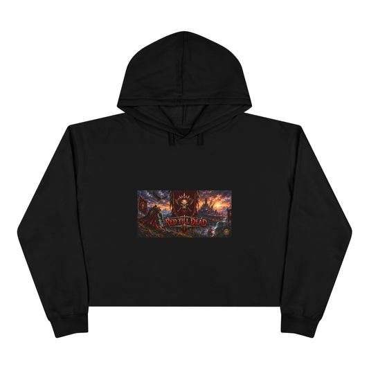 Cropped Hoodie — Dark Fantasy Graphic Crop Hoodie with Epic Battle Scene