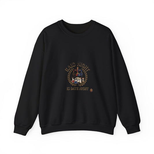 Crewneck Sweatshirt — "Raid Night Is Date Night" Vintage Crest