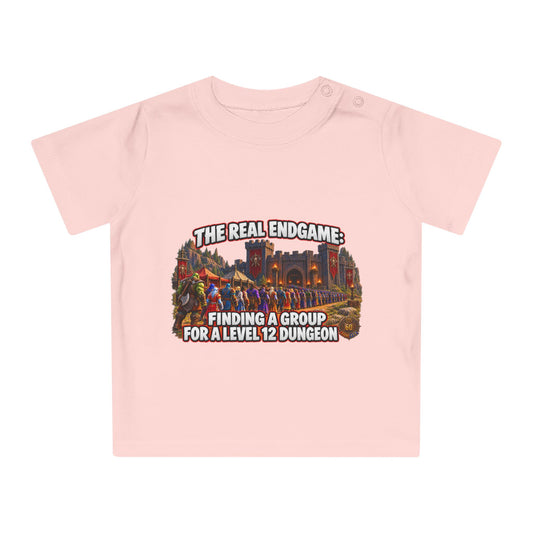 Baby T-Shirt – “The Real Endgame: Finding A Group For A Level 12 Dungeon” Gamer Onesie
