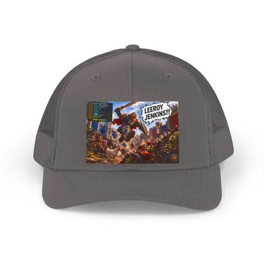Trucker Hat — Retro 'Leeroy Jenkins!' Gaming Meme Patch