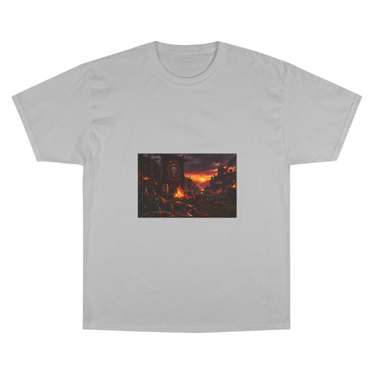 Champion T-Shirt — Dark Fantasy Volcano Landscape Graphic Tee