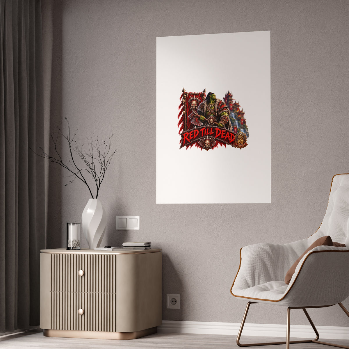 Red Till Dead Gloss Poster — Fantasy Orc Warrior Art Print