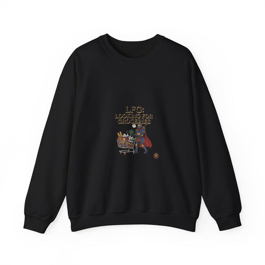 Crewneck Sweatshirt — "LFG: Looking For Groceries" Funny Gamer Shopping Graphic