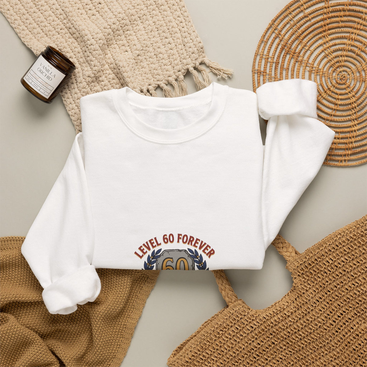 60th Birthday Crewneck Sweatshirt – "Level 60 Forever" Retro Badge