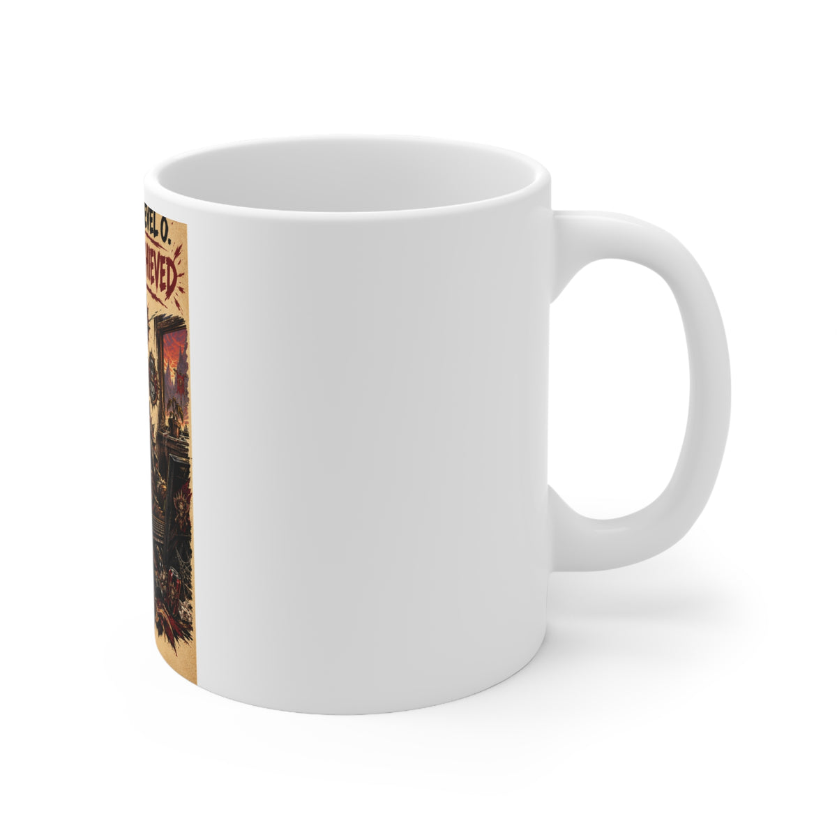 Social Life: Level 0 — Level 60 Achieved (Skull Banner) – White Mug (11oz)