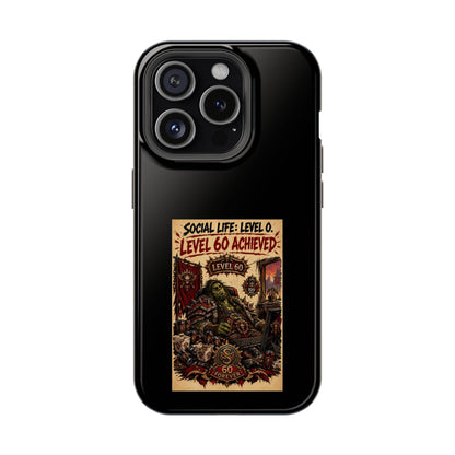 Phone Case — 'Social Life: Level 0 — Level 60 Achieved (Skull Banner)' Heavy-Duty Impact-Resistant Phone Case