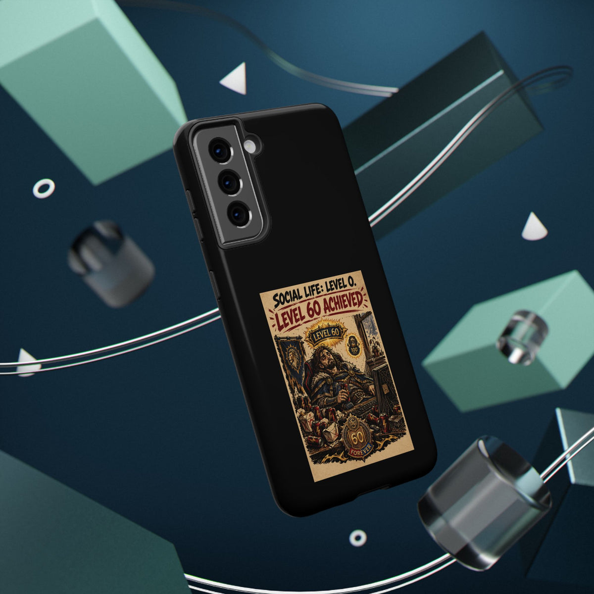 Phone Case — 'Social Life: Level 0 — Level 60 Achieved (Lion Banner)' Heavy-Duty Impact-Resistant Phone Case