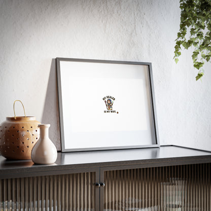 Framed Poster — “My Healer Is My Wife” Vintage Nurse Dog Illustration, Matte Wall Art