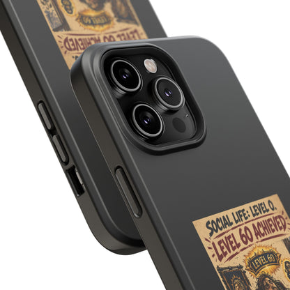 Phone Case — 'Social Life: Level 0 — Level 60 Achieved (Lion Banner)' Heavy-Duty Impact-Resistant Phone Case