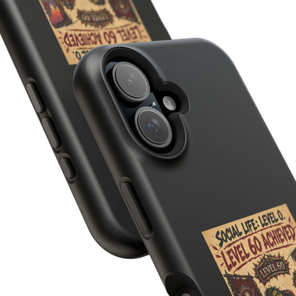 Phone Case — 'Social Life: Level 0 — Level 60 Achieved (Skull Banner)' Heavy-Duty Impact-Resistant Phone Case