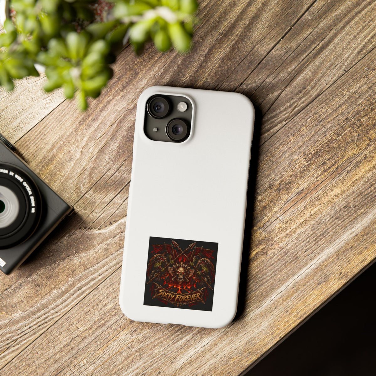 Slim Phone Case — 'Sixty Forever' Gothic Skull & Wings Design