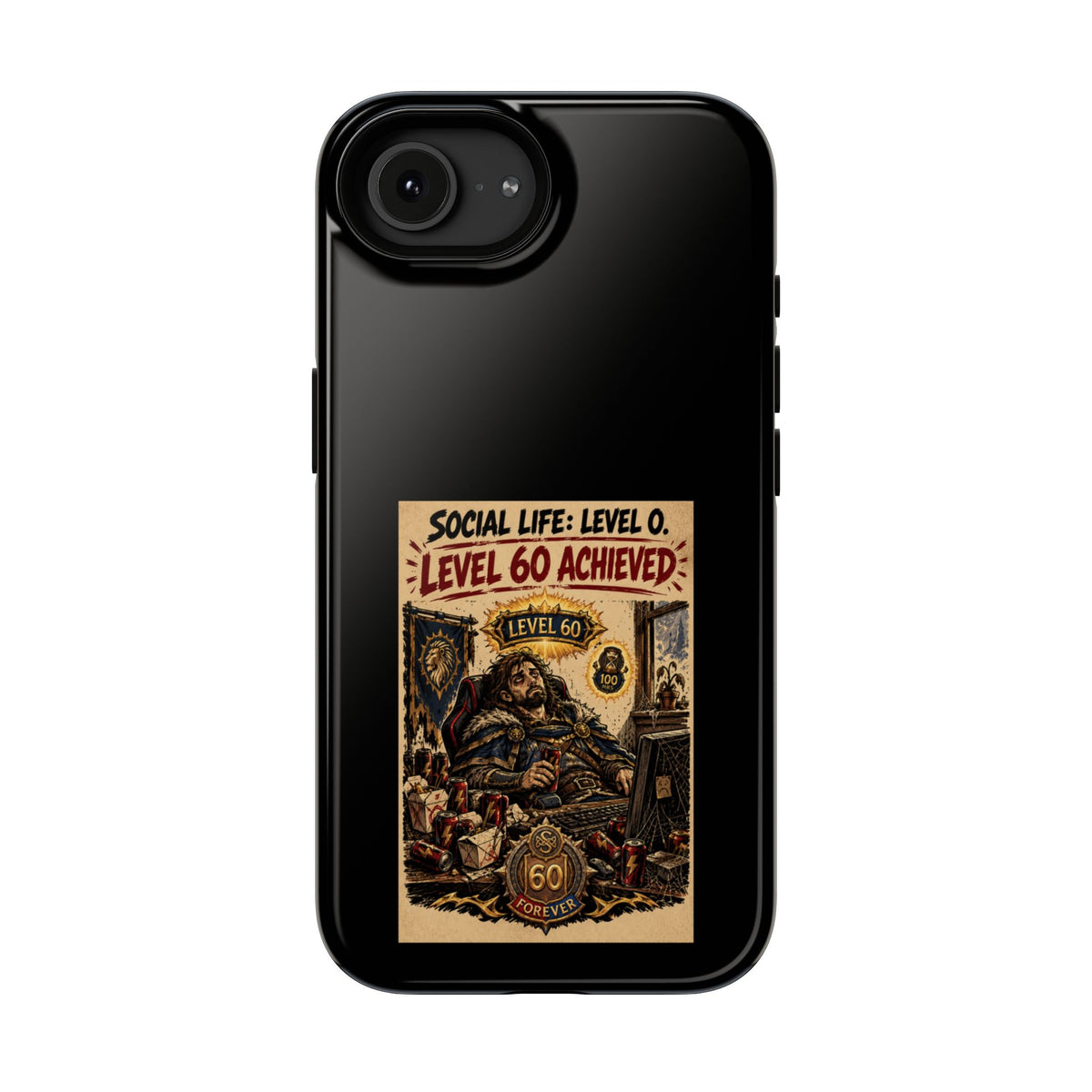 Phone Case — 'Social Life: Level 0 — Level 60 Achieved (Lion Banner)' Heavy-Duty Impact-Resistant Phone Case