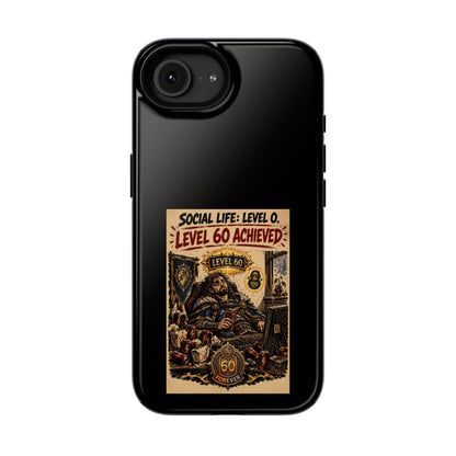 Phone Case — 'Social Life: Level 0 — Level 60 Achieved (Lion Banner)' Heavy-Duty Impact-Resistant Phone Case