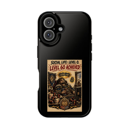 Phone Case — 'Social Life: Level 0 — Level 60 Achieved (Lion Banner)' Heavy-Duty Impact-Resistant Phone Case