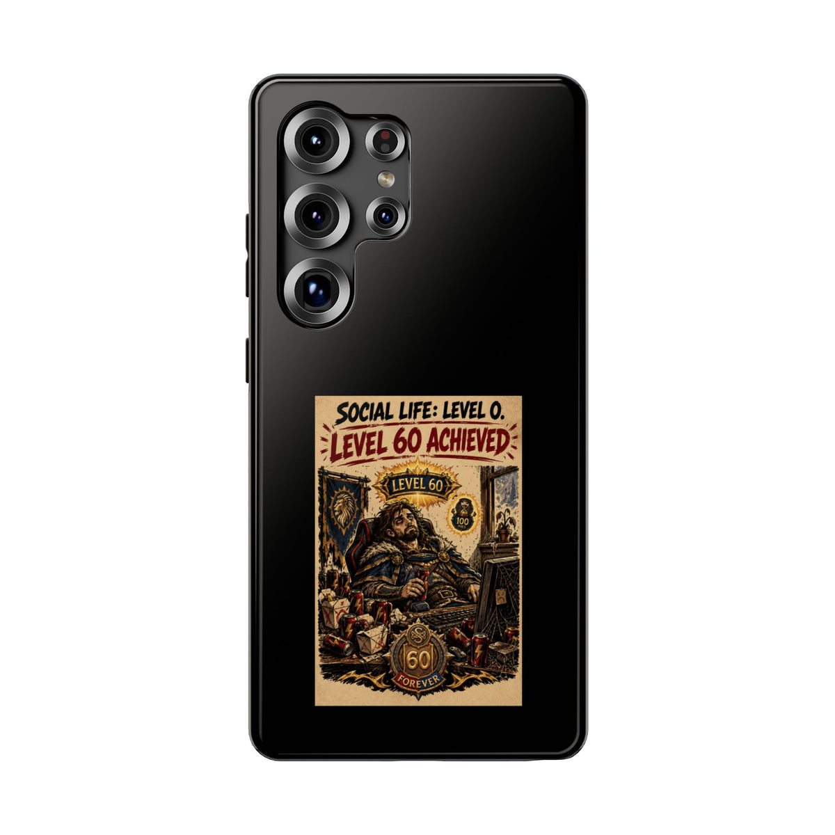 Phone Case — 'Social Life: Level 0 — Level 60 Achieved (Lion Banner)' Heavy-Duty Impact-Resistant Phone Case