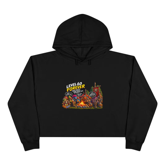 Gaming Camp Crop Hoodie — "Level 60 Forever" Retro RPG Graphic
