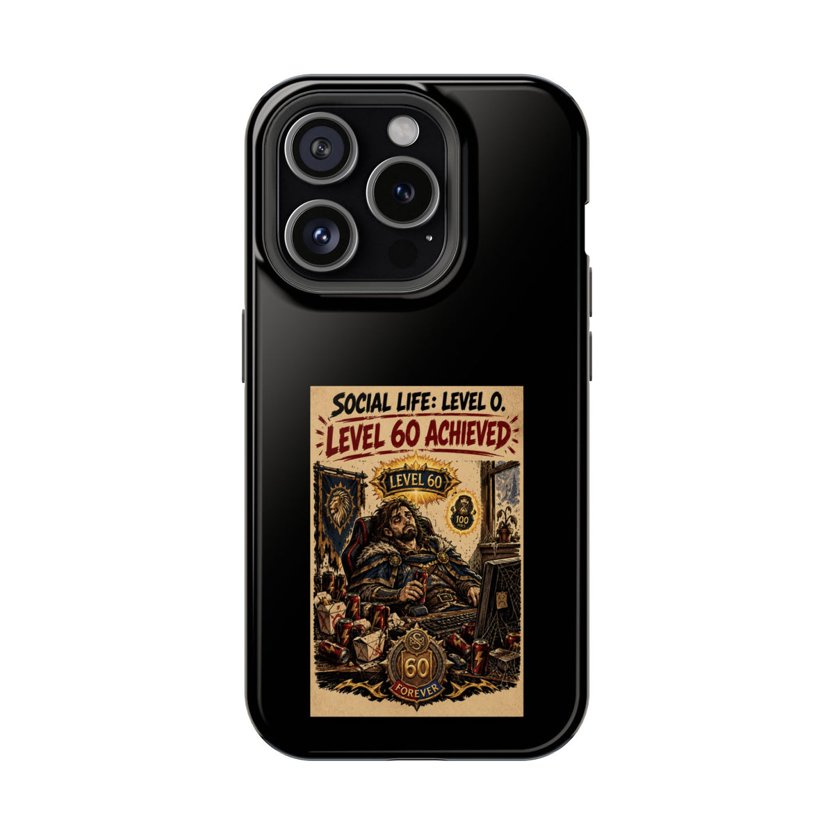 Phone Case — 'Social Life: Level 0 — Level 60 Achieved (Lion Banner)' Heavy-Duty Impact-Resistant Phone Case