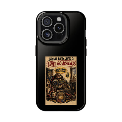 Phone Case — 'Social Life: Level 0 — Level 60 Achieved (Lion Banner)' Heavy-Duty Impact-Resistant Phone Case