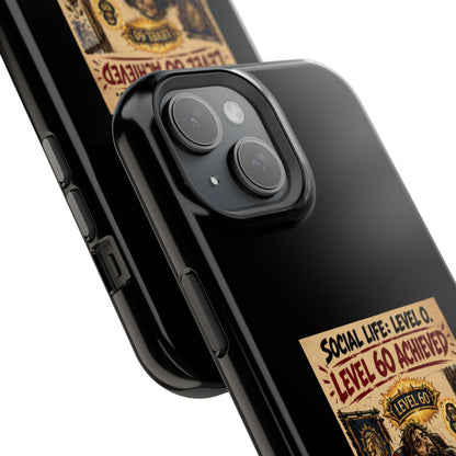 Phone Case — 'Social Life: Level 0 — Level 60 Achieved (Lion Banner)' Heavy-Duty Impact-Resistant Phone Case