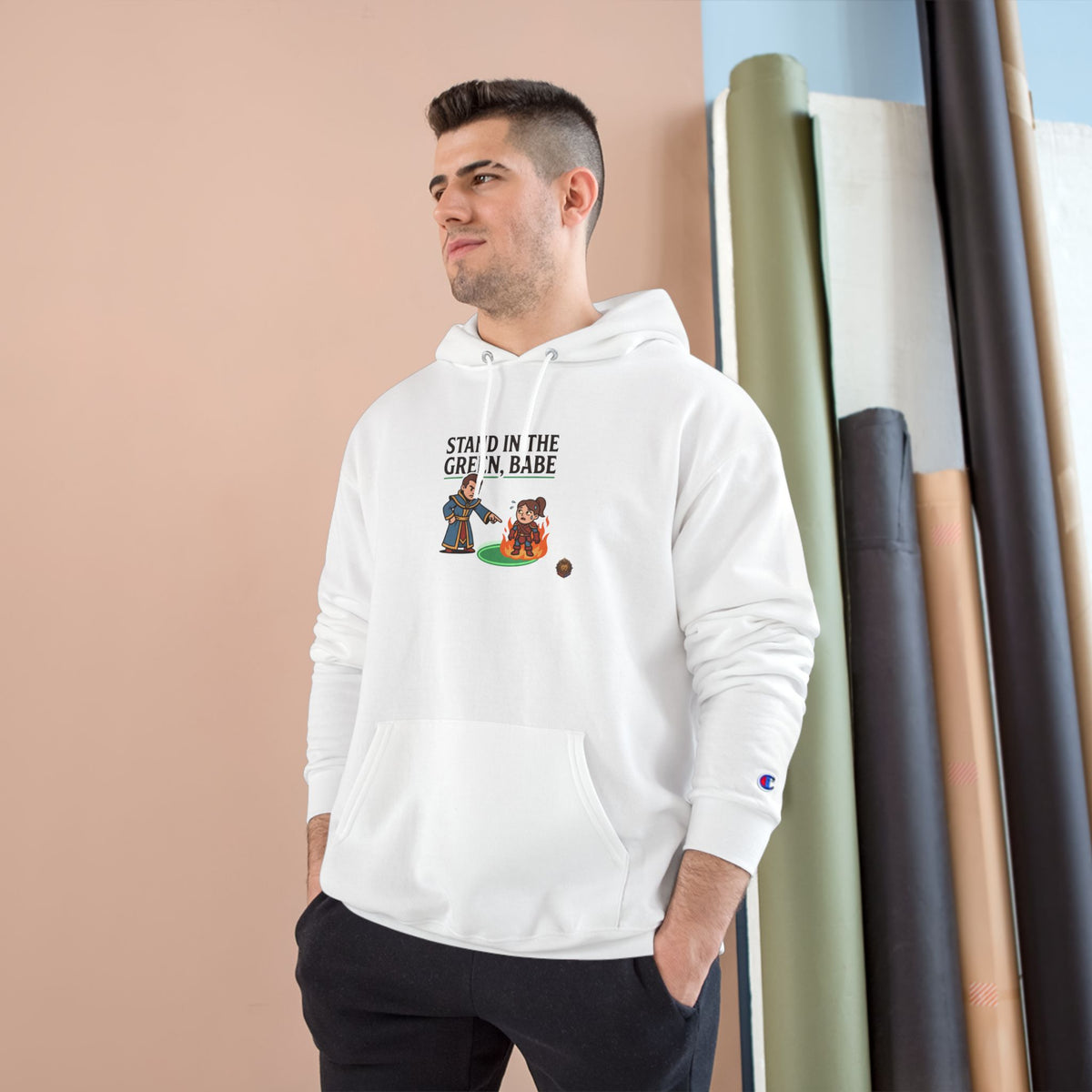Champion Hoodie — "Stand in the Green, Babe" Golf Graphic Hoodie