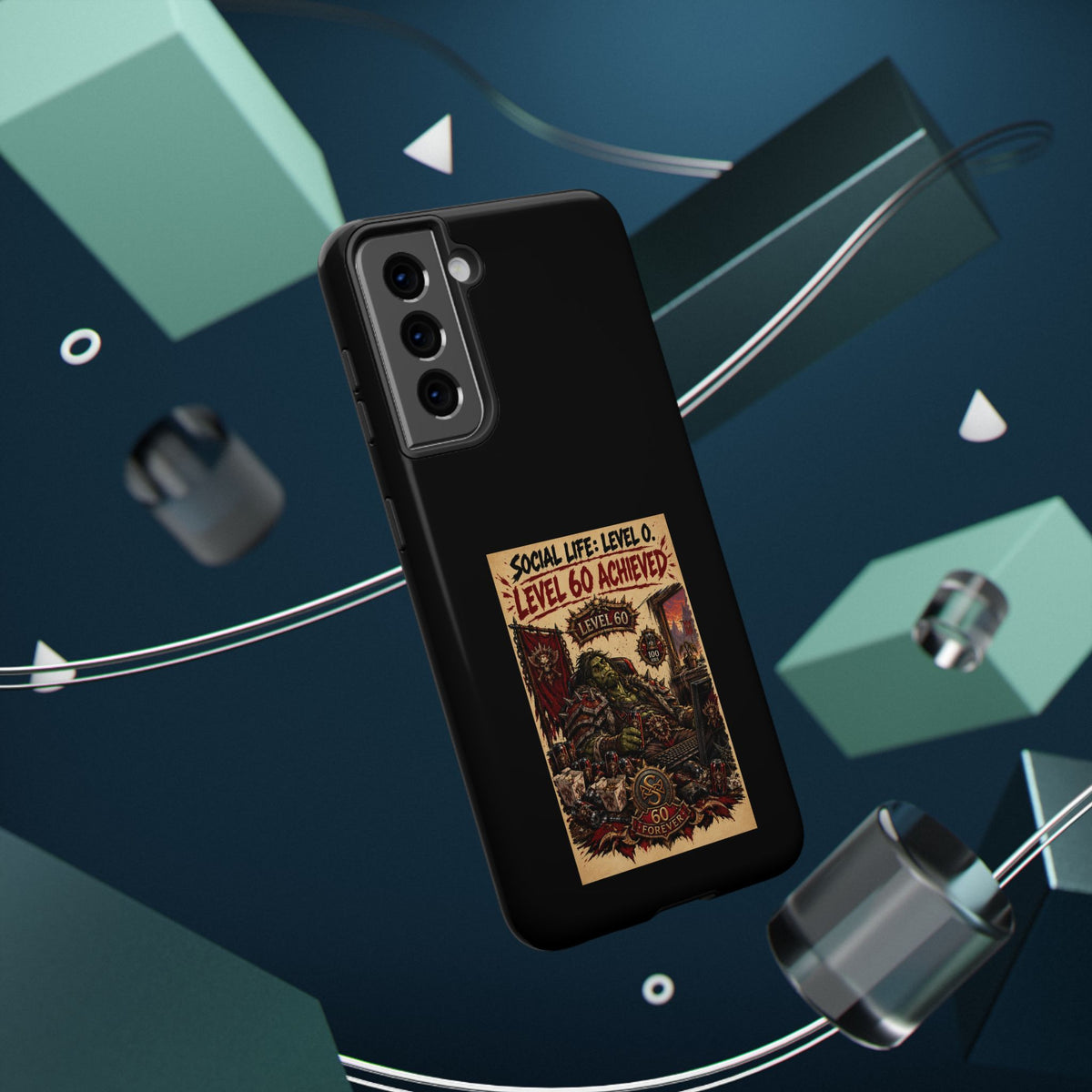 Phone Case — 'Social Life: Level 0 — Level 60 Achieved (Skull Banner)' Heavy-Duty Impact-Resistant Phone Case