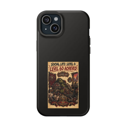 Phone Case — 'Social Life: Level 0 — Level 60 Achieved (Skull Banner)' Heavy-Duty Impact-Resistant Phone Case