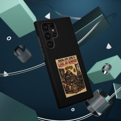 Phone Case — 'Social Life: Level 0 — Level 60 Achieved (Lion Banner)' Heavy-Duty Impact-Resistant Phone Case