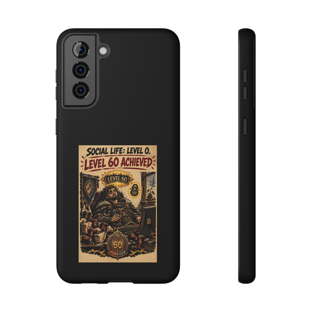 Phone Case — 'Social Life: Level 0 — Level 60 Achieved (Lion Banner)' Heavy-Duty Impact-Resistant Phone Case