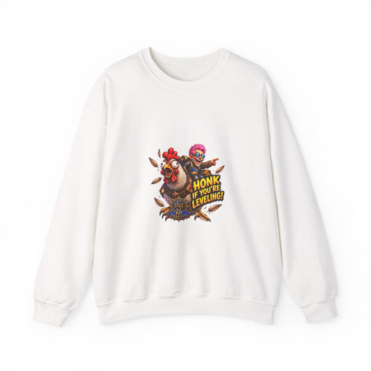Crewneck Sweatshirt — "Honk If You're Leveling" Gamer Chicken Graphic