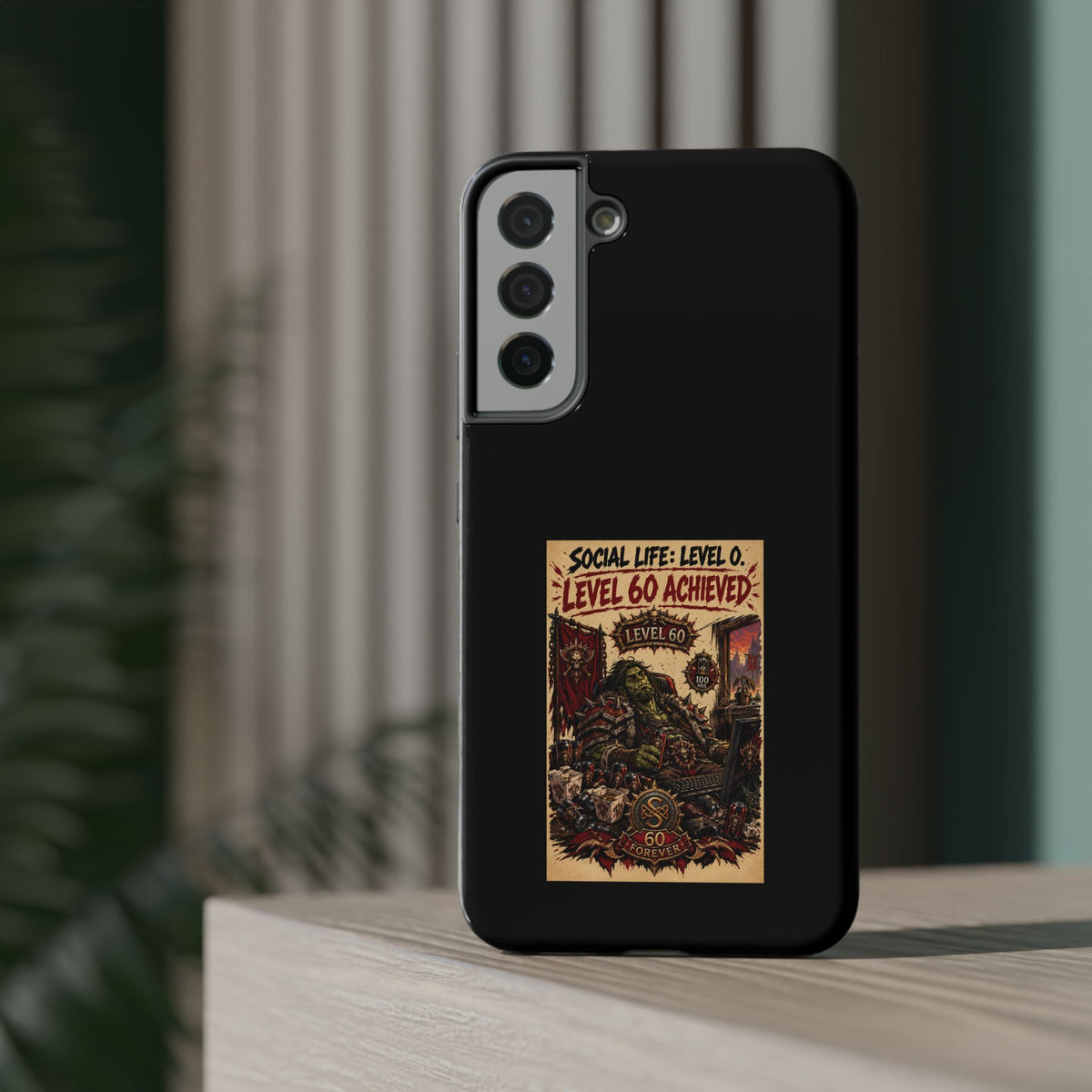 Phone Case — 'Social Life: Level 0 — Level 60 Achieved (Skull Banner)' Heavy-Duty Impact-Resistant Phone Case
