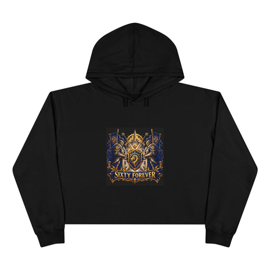 Sixty Forever Cropped Hoodie — Vintage Gothic Crest Graphic