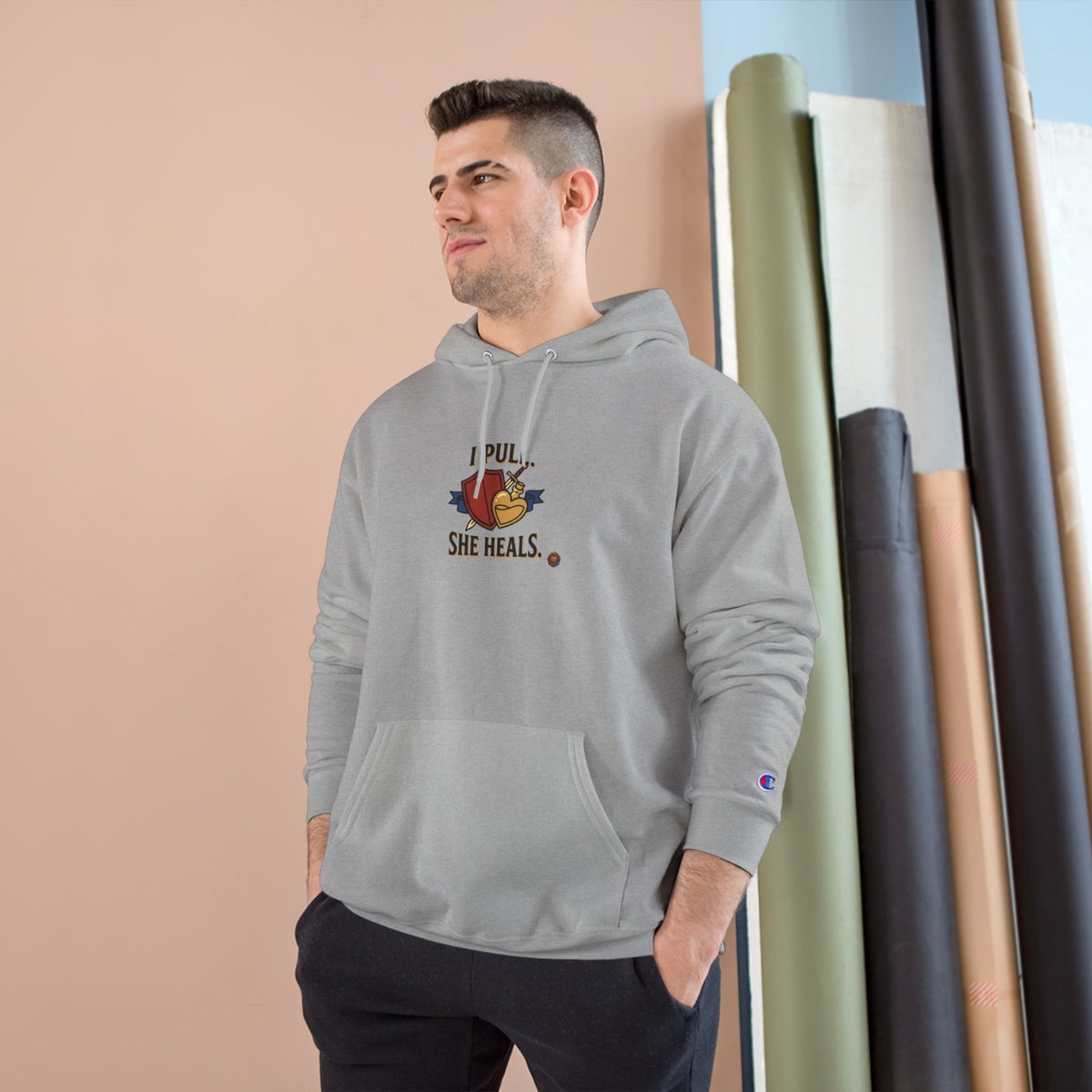 Hoodie — “I Pull, She Heals” Physical Therapy & Massage Therapist Pullover