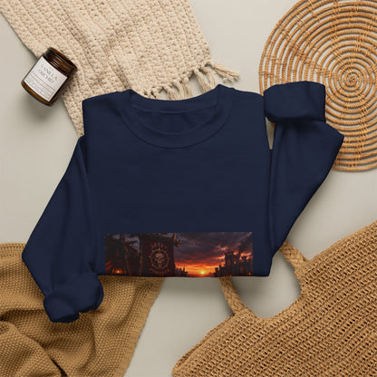 Apocalyptic Cityscape Crewneck Sweatshirt — Dystopian Sunset Graphic