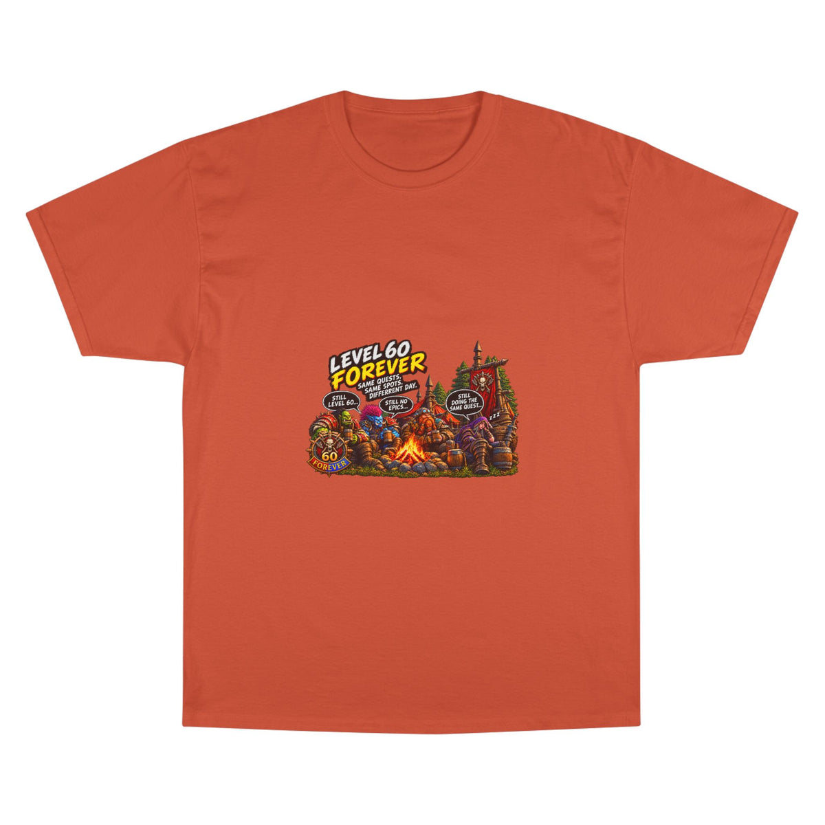 Level 60 Forever T-Shirt – Retro RPG Campfire Gamer Tee