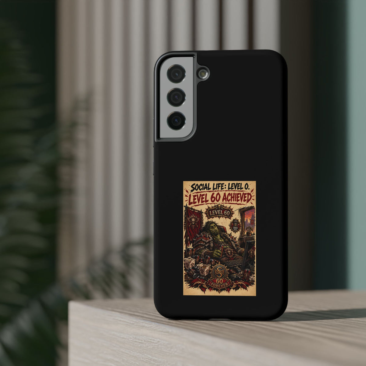 Phone Case — 'Social Life: Level 0 — Level 60 Achieved (Skull Banner)' Heavy-Duty Impact-Resistant Phone Case