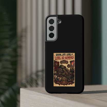 Phone Case — 'Social Life: Level 0 — Level 60 Achieved (Skull Banner)' Heavy-Duty Impact-Resistant Phone Case