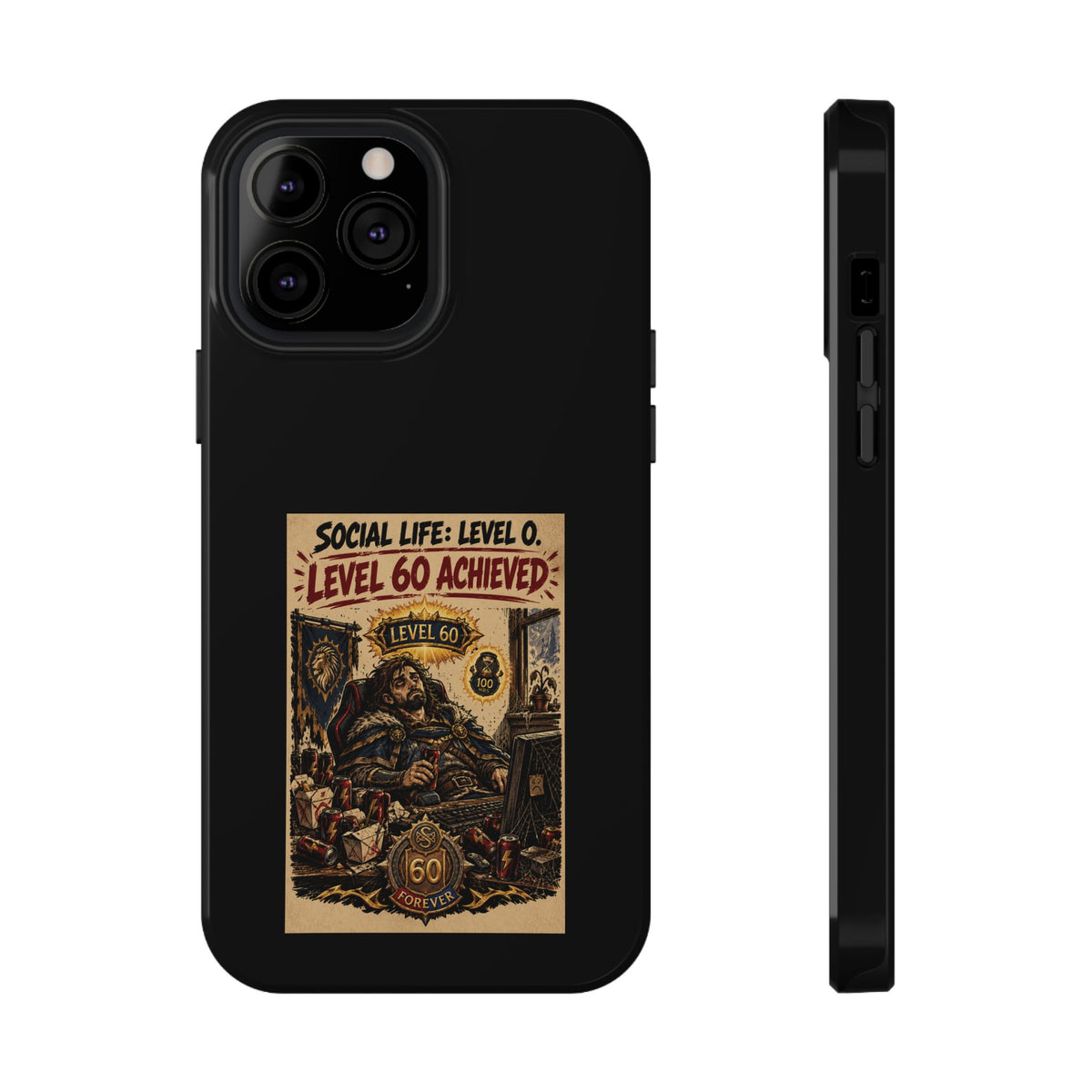 Phone Case — 'Social Life: Level 0 — Level 60 Achieved (Lion Banner)' Heavy-Duty Impact-Resistant Phone Case