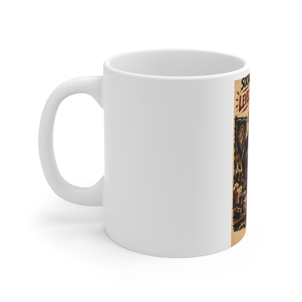 Social Life: Level 0 — Level 60 Achieved (Lion Banner) – White Mug (11oz)