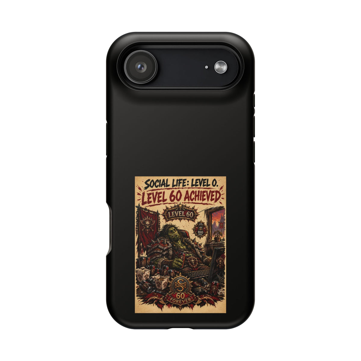 Phone Case — 'Social Life: Level 0 — Level 60 Achieved (Skull Banner)' Heavy-Duty Impact-Resistant Phone Case