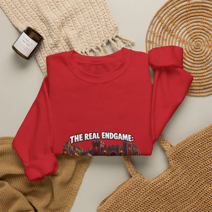 Gaming Crewneck Sweatshirt — "The Real Endgame: Finding a Group for a Level 12 Dungeon"