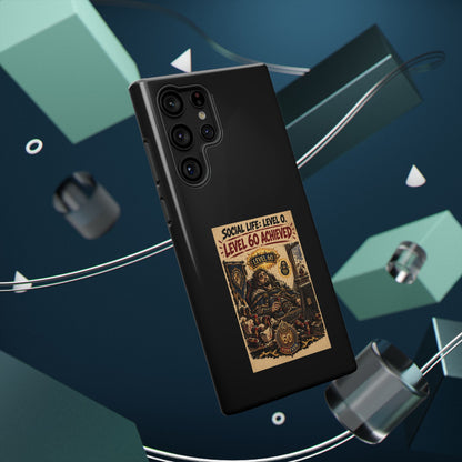 Phone Case — 'Social Life: Level 0 — Level 60 Achieved (Lion Banner)' Heavy-Duty Impact-Resistant Phone Case