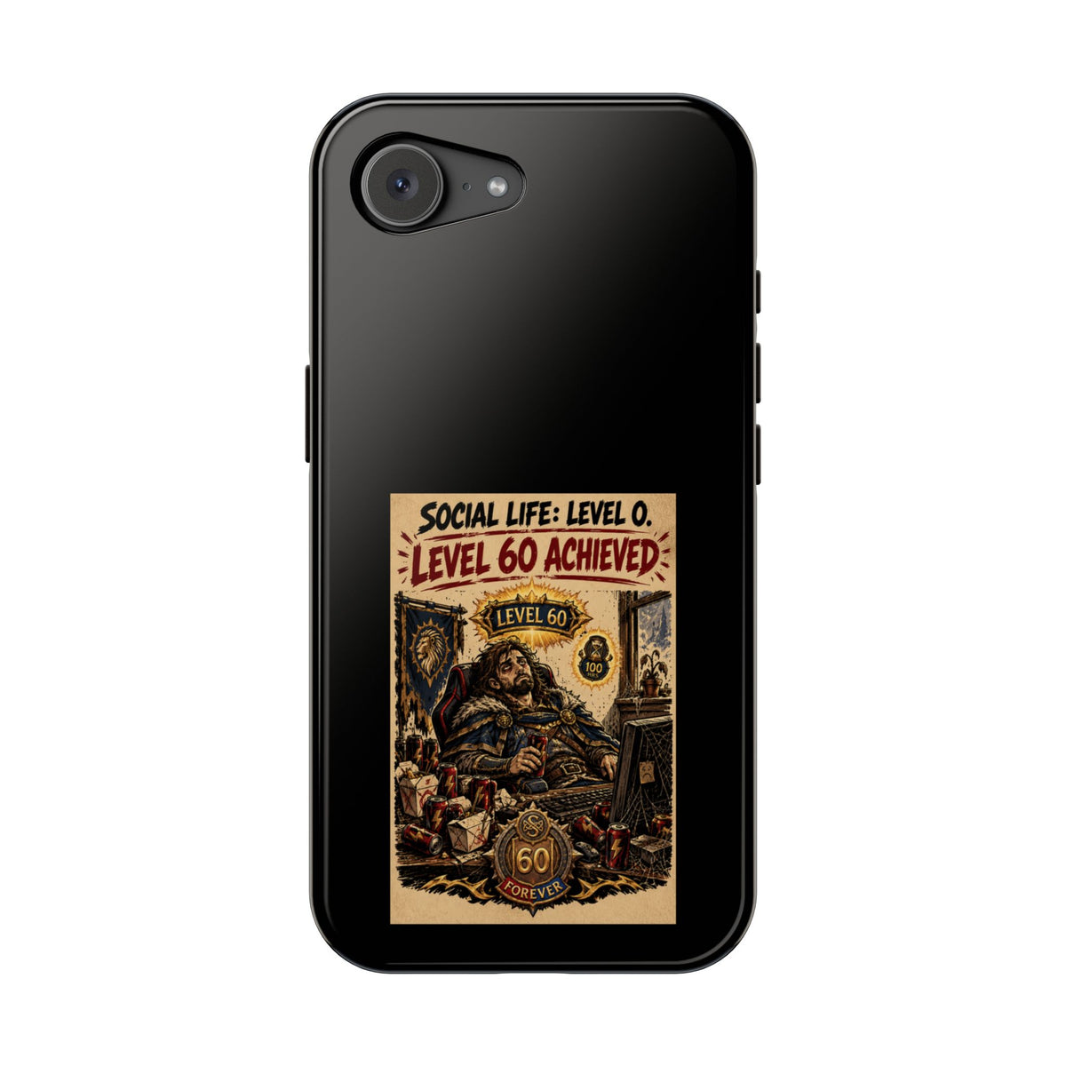 Phone Case — 'Social Life: Level 0 — Level 60 Achieved (Lion Banner)' Heavy-Duty Impact-Resistant Phone Case