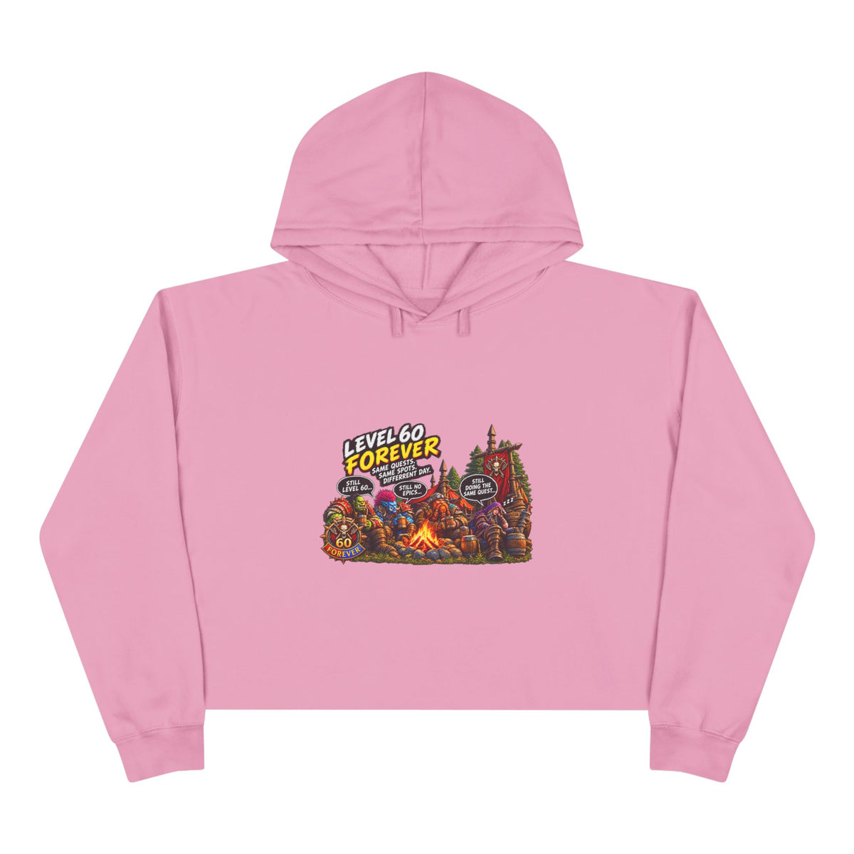 Gaming Camp Crop Hoodie — "Level 60 Forever" Retro RPG Graphic