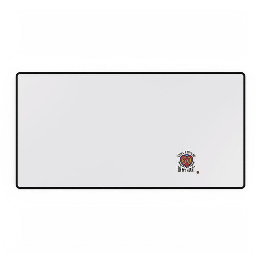 Large Desk Mat — Minimal White Gaming/Office Pad with 'All I Need Is Go In My Heart' Badge