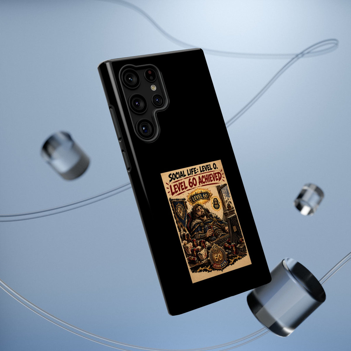 Phone Case — 'Social Life: Level 0 — Level 60 Achieved (Lion Banner)' Heavy-Duty Impact-Resistant Phone Case