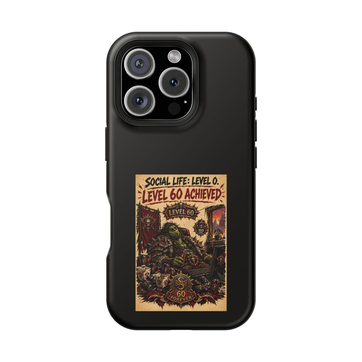 Phone Case — 'Social Life: Level 0 — Level 60 Achieved (Skull Banner)' Heavy-Duty Impact-Resistant Phone Case