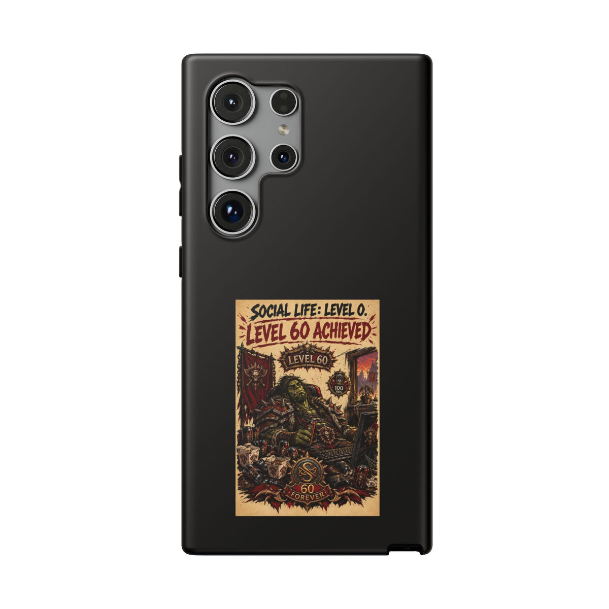 Phone Case — 'Social Life: Level 0 — Level 60 Achieved (Skull Banner)' Heavy-Duty Impact-Resistant Phone Case